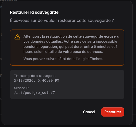 Confirmation de restauration